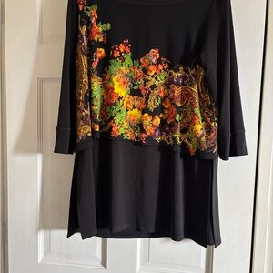Eva Varro Black Top with Vibrant Floral Design